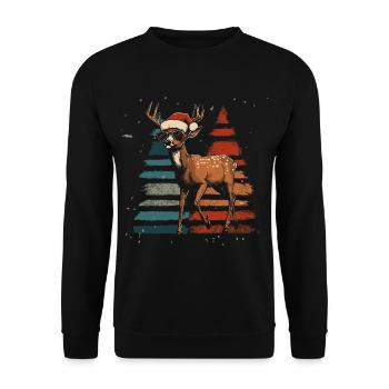 Cerf avec chapeau de Père Noël et lunettes de soleil - Sweat-shirt Unisexe - noir - Devant - Alina (178cm) & Michal (187cm)