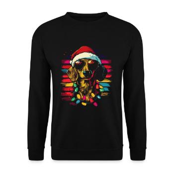 Teckel avec chapeau de Père Noël et lunettes de soleil - Sweat-shirt Unisexe - noir - Devant - Alina (178cm) & Michal (187cm)