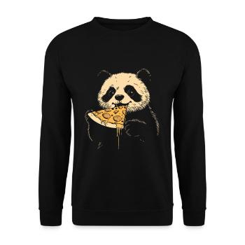 Panda isst Pizza - Unisex Pullover - Schwarz - Vorne - Alina (178cm) & Michal (187cm)