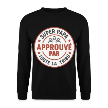 Super Papa validé par la tribu fête des pères Noël - Sweat-shirt Unisexe - noir - Devant - Alina (178cm) & Michal (187cm)