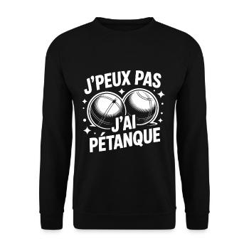 Ich kann nicht, ich habe Pétanque – T-Shirt-Humorbälle - Unisex Pullover - Schwarz - Vorne - Alina (178cm) & Michal (187cm)
