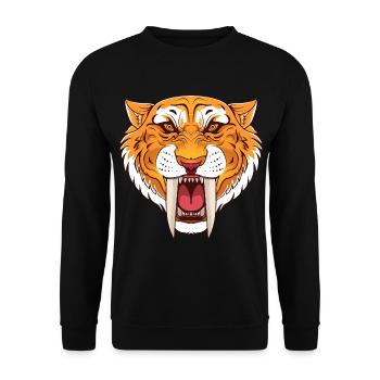 Urzeit Säbelzahntiger - Unisex Pullover - Schwarz - Vorne - Alina (178cm) & Michal (187cm)