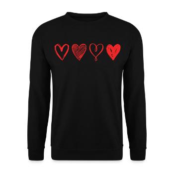 Sketched Red Hearts – Minimalist Design - Unisex Sweatshirt - black - Front - Alina (178cm) & Michal (187cm)