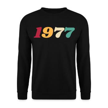 1977 Geschenk 1977 Geburtstag 1977 Retro 1977 - Unisex Pullover - Schwarz - Vorne - Alina (178cm) & Michal (187cm)