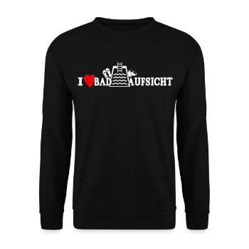 Schwimmmeister Liebe Bademeister Herz - Unisex Pullover - Schwarz - Vorne - Alina (178cm) & Michal (187cm)