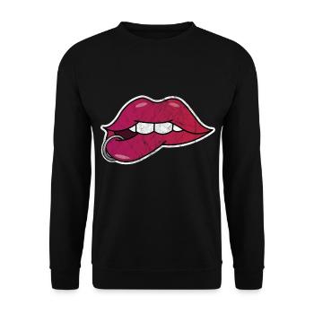 Lips Kiss Mouth Gift Piercing Love Valentine - Unisex Sweatshirt - black - Front - Alina (178cm) & Michal (187cm)