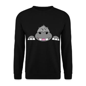 Schwangerschaft Hippo Flusspferd Nilpferd Geschenk - Unisex Pullover - Schwarz - Vorne - Alina (178cm) & Michal (187cm)