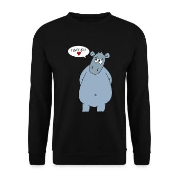 Freunde Hippo Flusspferd Nilpferd Geschenk Herz - Unisex Pullover - Schwarz - Vorne - Alina (178cm) & Michal (187cm)