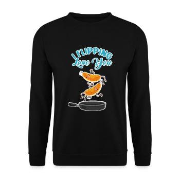 Pan Cake Pfannenkuchen Liebe Paar Geschenk - Unisex Pullover - Schwarz - Vorne - Alina (178cm) & Michal (187cm)