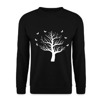 Weißer Baum im Frühling mit Schmetterlingen - Unisex Pullover - Schwarz - Vorne - Alina (178cm) & Michal (187cm)
