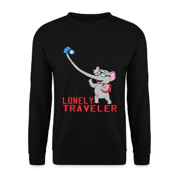 Solo? Seul? Voyageur? Un joli motif de voyage qui - Sweat-shirt Unisexe - noir - Devant - Alina (178cm) & Michal (187cm)