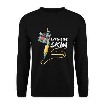 Expensive Skin / Tattoo Inked Tätowierer Geschenk - Unisex Pullover - Schwarz - Vorne - Alina (178cm) & Michal (187cm)