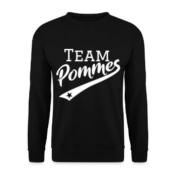 Pommes | Team Pommes retro mit stern, Gaming Style - Unisex Pullover - Schwarz - Vorne - Alina (178cm) & Michal (187cm)