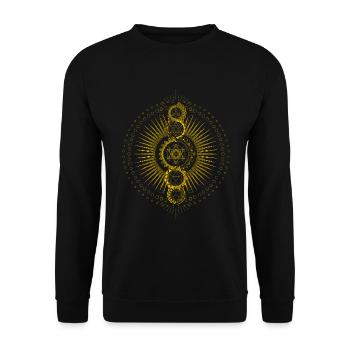 Heilige Geometrie Metatrons Würfel Gold Transzendenz - Unisex Pullover - Schwarz - Vorne - Alina (178cm) & Michal (187cm)