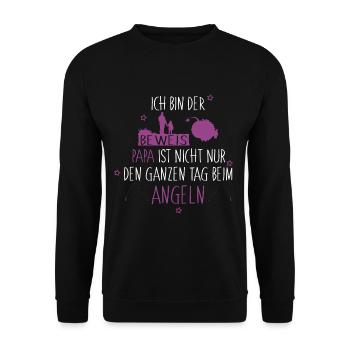 Ich bin der Beweis Anglerpapa Mädchen - Unisex Pullover - Schwarz - Vorne - Alina (178cm) & Michal (187cm)