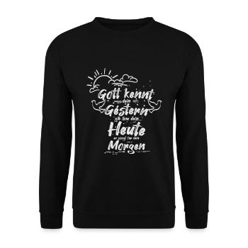 Gott sorgt für dein Morgen - Unisex Pullover - Schwarz - Vorne - Alina (178cm) & Michal (187cm)