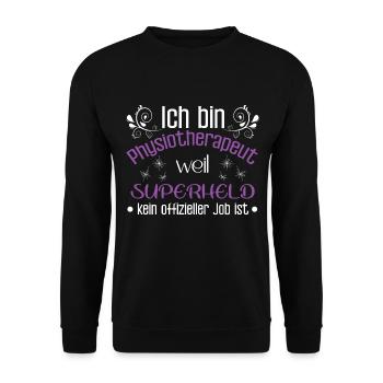 Ich bin Superheld Physiotherapeut - Unisex Pullover - Schwarz - Vorne - Alina (178cm) & Michal (187cm)