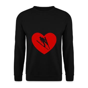 Skisprung Herz Skispringen Skifliegen Ski Schanze - Unisex Pullover - Schwarz - Vorne - Alina (178cm) & Michal (187cm)