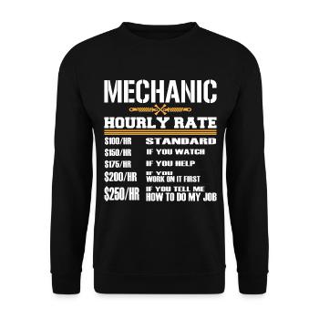 Working Tee For Mechanic Saying "Mechanic Hourly - Unisex Sweatshirt - black - Front - Alina (178cm) & Michal (187cm)