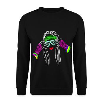 Retro Neon Farben 80er Style Party - Unisex Pullover - Schwarz - Vorne - Alina (178cm) & Michal (187cm)