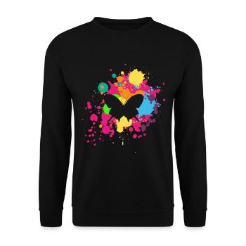 Schmetteling Farbkleckse - Unisex Pullover - Schwarz - Vorne - Alina (178cm) & Michal (187cm)