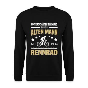 Alter Mann mit Rennrad - Unisex Pullover - Schwarz - Vorne - Alina (178cm) & Michal (187cm)