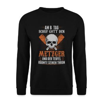 Metzger lustiger Spruch Fleischer Schlächter - Unisex Pullover - Schwarz - Vorne - Alina (178cm) & Michal (187cm)