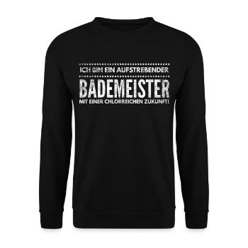 Bademeister Chlorreichen Zukunft Geschenk - Unisex Pullover - Schwarz - Vorne - Alina (178cm) & Michal (187cm)