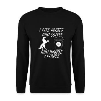J'aime les chevaux et le café et peut-être 3 personnes. - Sweat-shirt Unisexe - noir - Devant - Alina (178cm) & Michal (187cm)