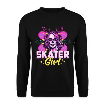 Skater Girl Longboard Skateboard Geschenkidee - Unisex Pullover - Schwarz - Vorne - Alina (178cm) & Michal (187cm)