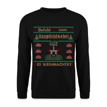 Befehl vom Hauptfw Ugly Christmas Bundeswehr - Unisex Pullover - Schwarz - Vorne - Alina (178cm) & Michal (187cm)