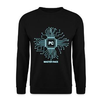 Blaues PC-Master-Race - CPU-Nerd - Unisex Pullover - Schwarz - Vorne - Alina (178cm) & Michal (187cm)