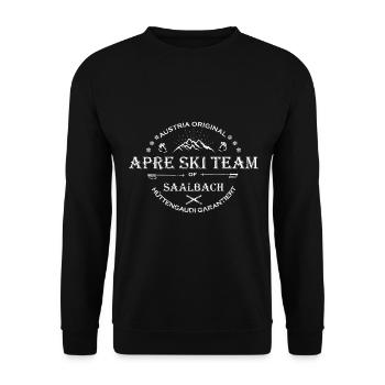 Apre Ski Team Saalbach Hüttengaudi Vintage Logo we - Unisex Sweatshirt - black - Front - Alina (178cm) & Michal (187cm)