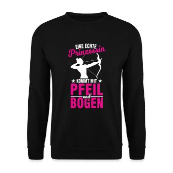 Pfeil und Bogen Dame Bogenschießen Prinzessin - Unisex Pullover - Schwarz - Vorne - Alina (178cm) & Michal (187cm)