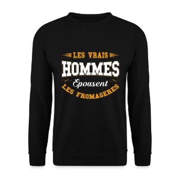 LES VRAIS HOMMES ÉPOUSENT LES FROMAGÈRES - Sweat-shirt Unisexe - noir - Devant - Alina (178cm) & Michal (187cm)