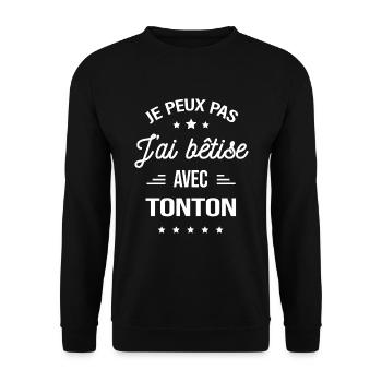 JE PEUX PAS J'AI BÊTISE AVEC TONTON - Sweat-shirt Unisexe - noir - Devant - Alina (178cm) & Michal (187cm)