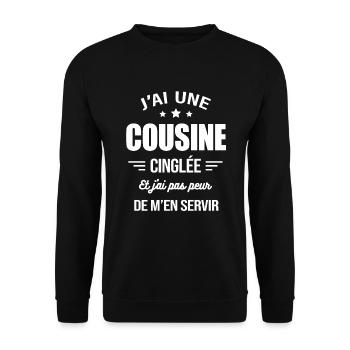 J'AI UNE COUSINE CINGLÉE - Sweat-shirt Unisexe - noir - Devant - Alina (178cm) & Michal (187cm)