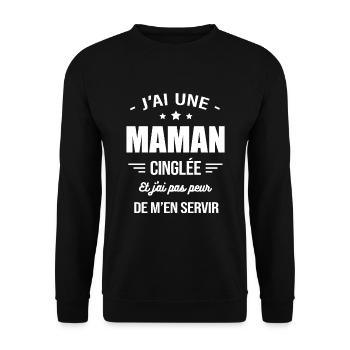 J'AI UNE MAMAN CINGLÉE - Sweat-shirt Unisexe - noir - Devant - Alina (178cm) & Michal (187cm)
