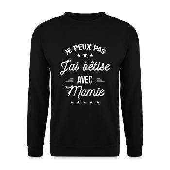 JE PEUX PAS J'AI BÊTISE AVEC MAMIE - Sweat-shirt Unisexe - noir - Devant - Alina (178cm) & Michal (187cm)