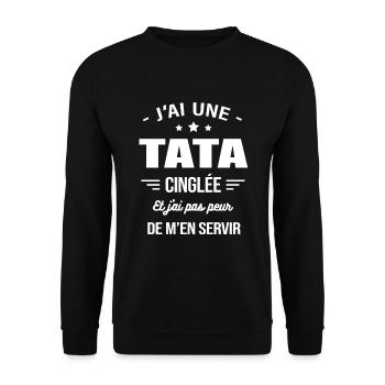 J'AI UNE TATA CINGLÉE - Sweat-shirt Unisexe - noir - Devant - Alina (178cm) & Michal (187cm)