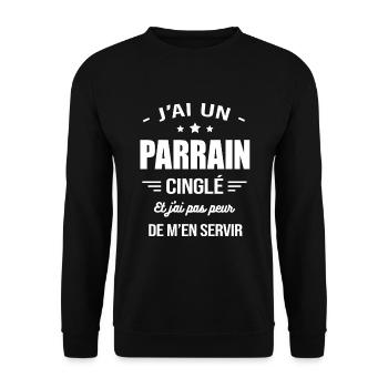 J'AI UN PARRAIN CINGLÉ - Sweat-shirt Unisexe - noir - Devant - Alina (178cm) & Michal (187cm)