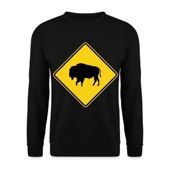 Bison Warning Sign - Unisex Sweatshirt - black - Front - Alina (178cm) & Michal (187cm)