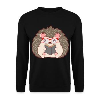 Hedgehog "Reader" Christmas Design For Students - Unisex Sweatshirt - black - Front - Alina (178cm) & Michal (187cm)