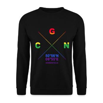 CGN Ehrenfeld Veedel Koordinaten Gay Pride CSD - Unisex Pullover - Schwarz - Vorne - Alina (178cm) & Michal (187cm)