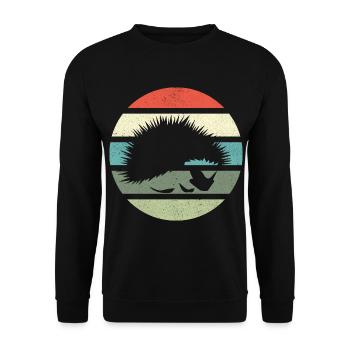 Retro Igel Vintage Stacheligel - Unisex Pullover - Schwarz - Vorne - Alina (178cm) & Michal (187cm)