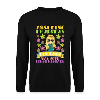 Angenommen, ich bin nur eine alte Dame war deine erste - Unisex Pullover - Schwarz - Vorne - Alina (178cm) & Michal (187cm)