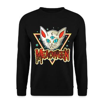 Meaoween Katze Vampir Halloween Spooktober - Unisex Pullover - Schwarz - Vorne - Alina (178cm) & Michal (187cm)