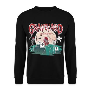 Raveyard - Skelette tanzen auf Friedhof Halloween - Unisex Pullover - Schwarz - Vorne - Alina (178cm) & Michal (187cm)