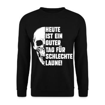 Schlechte Laune Skelett Montag - Unisex Pullover - Schwarz - Vorne - Alina (178cm) & Michal (187cm)