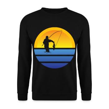 Angler Retro Angeln Angelhaken Fischen Geschenk - Unisex Pullover - Schwarz - Vorne - Alina (178cm) & Michal (187cm)